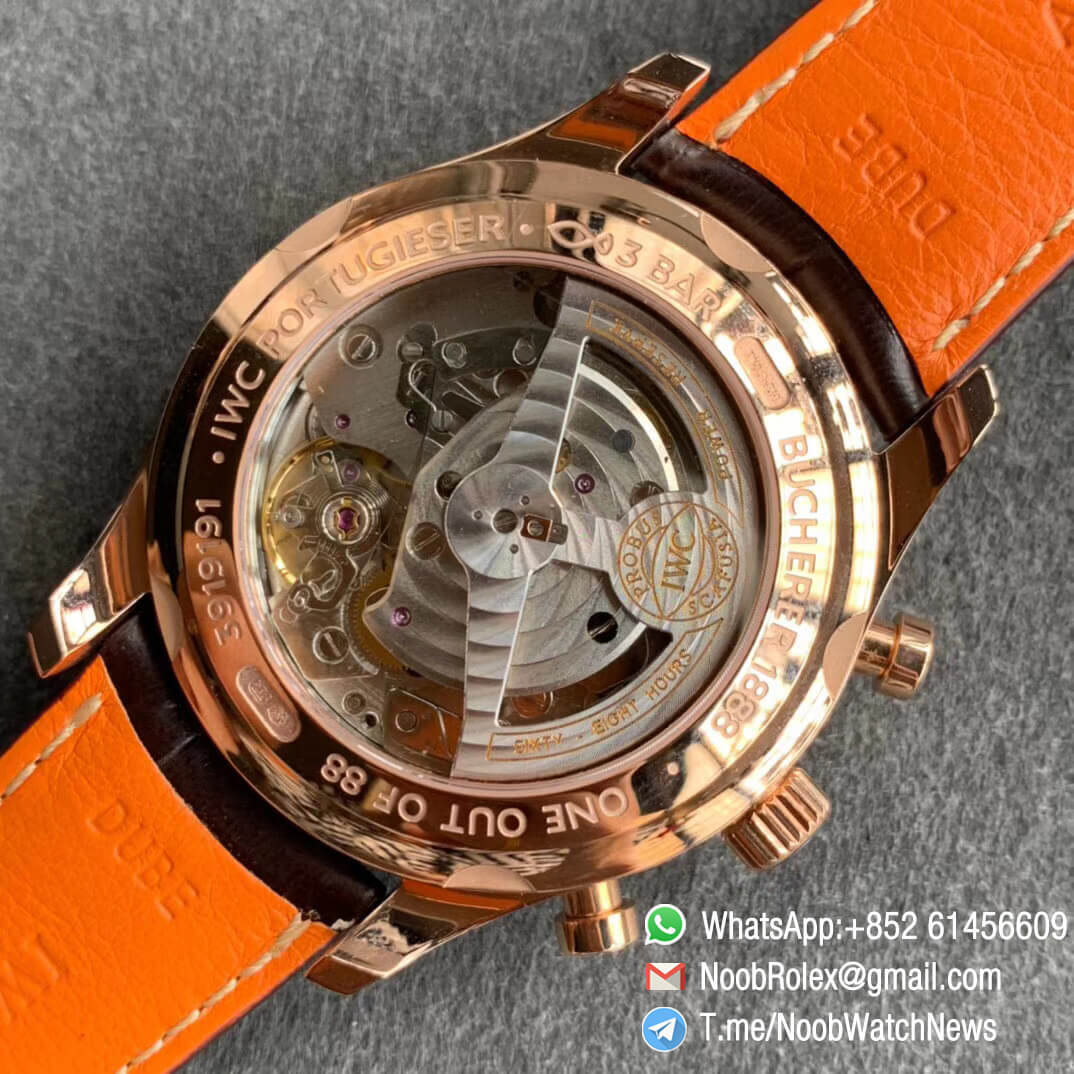 ZF Top Quality IWC Portugieser IW390305 Chrono Classic 42 Rose Gold Case Blue Dial on Brown Leather Strap A7750 08