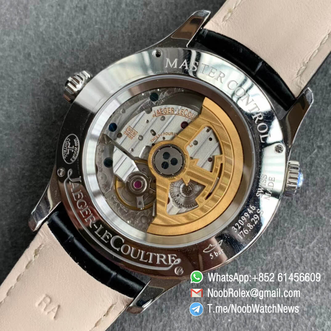 ZF Top Rep Jaeger LeCoultre Master Geographic GMT Power Reserve Steel Case White Dial on Black Leather Strap A939 08