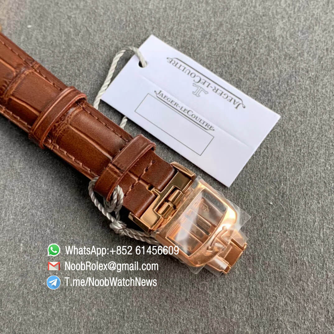 ZF Top Rep Jaeger LeCoultre Master Geographic Real Power Reserve Rose Gold White Dial on Brown Leather Strap A939 06