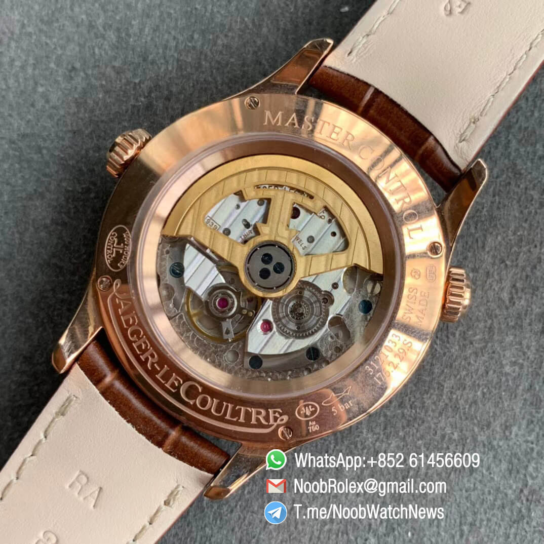 ZF Top Rep Jaeger LeCoultre Master Geographic Real Power Reserve Rose Gold White Dial on Brown Leather Strap A939 08