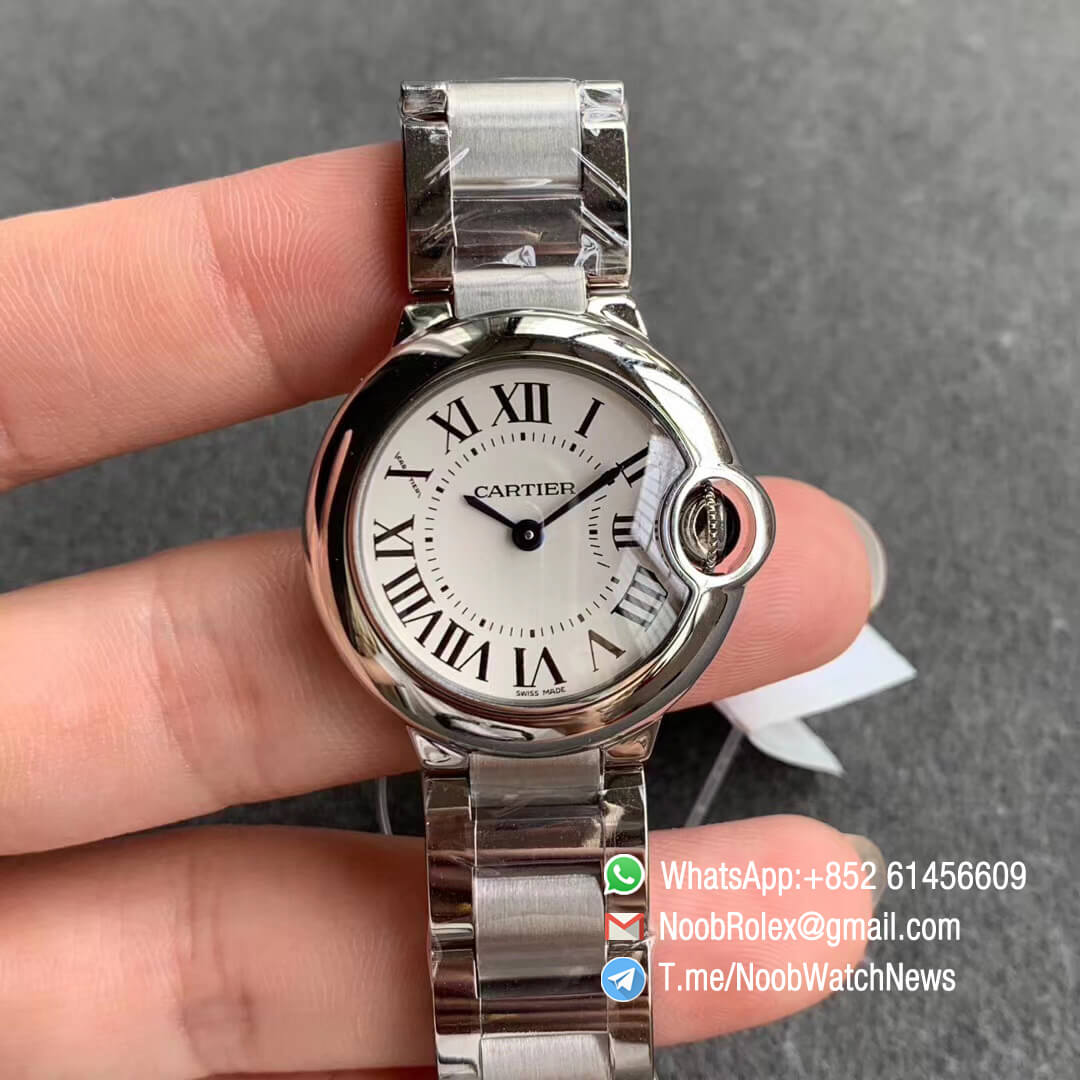 Ballon Bleu 28mm W69010Z4 Steel Case Bracelet White Dial with Swiss Ronda Quartz Comes with Warranty Card V6F V7 Best Edition 01