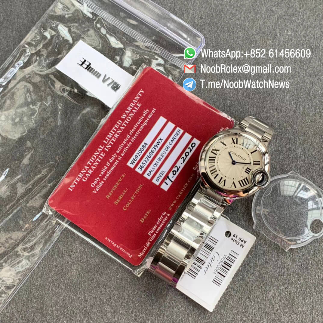 Ballon Bleu 33mm W6920084 Steel Case Bracelet Silver Dial with Swiss Ronda Quartz Comes with Warranty Card V6F V7 Best Edition 09