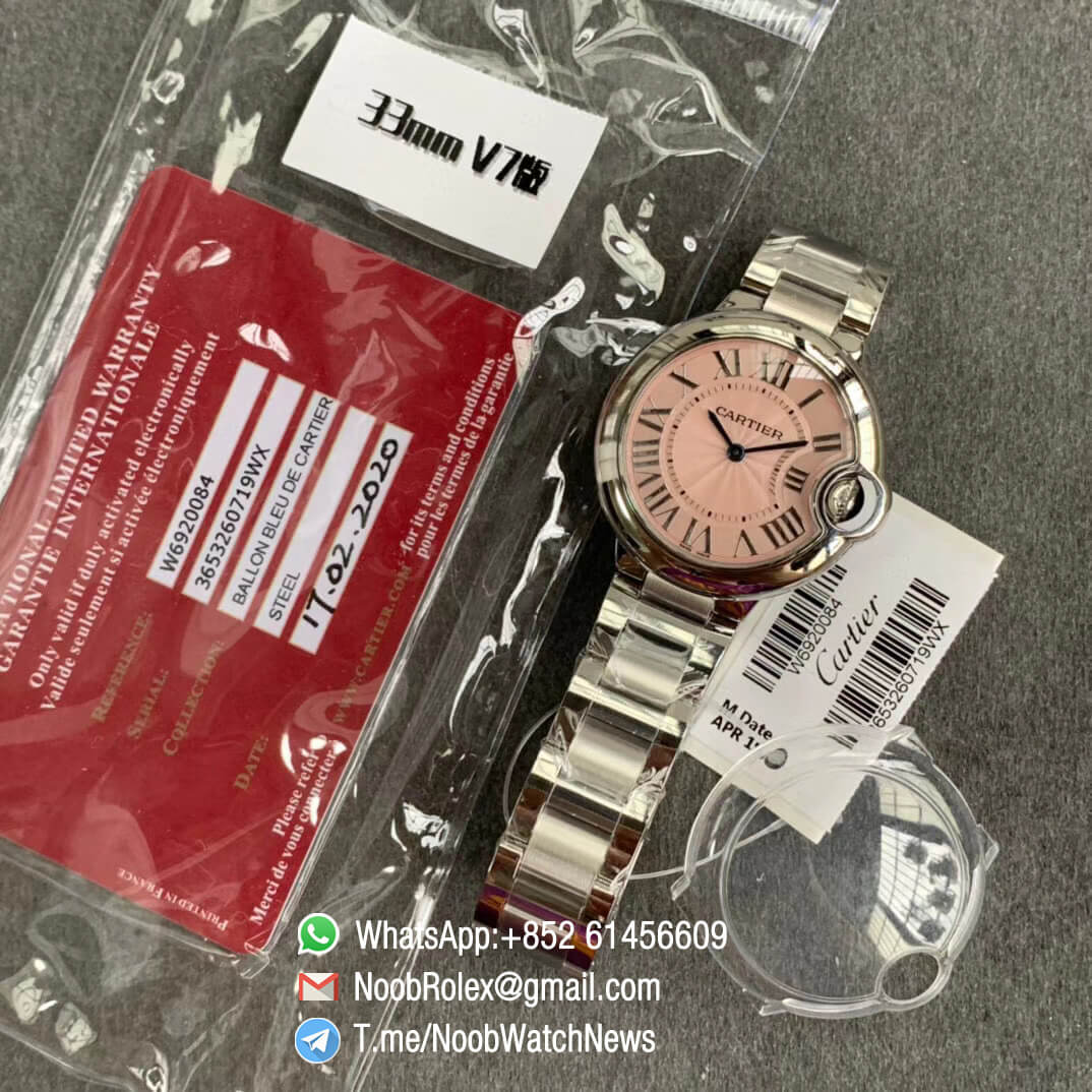 Ballon Bleu 33mm WSBB0033 Steel Case Bracelet Pink Dial with Swiss Ronda Quartz Comes with Warranty Card V6F V7 Best Edition 09