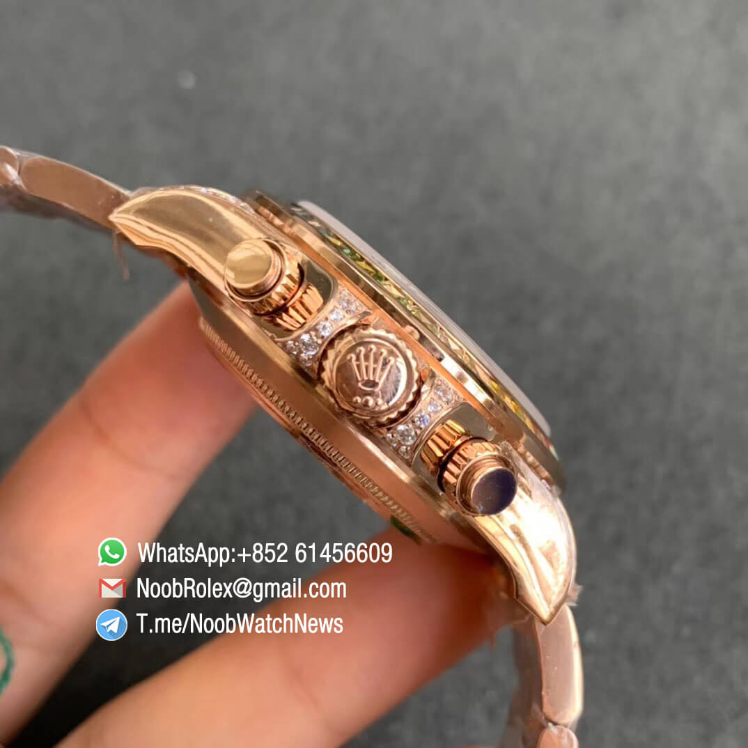 Cheap Rolex Daytona 116595RBOW Full Rose Gold Case Bracelet Rainbow Crystal Bezel Dianmonds Dial A4130 BLF 04