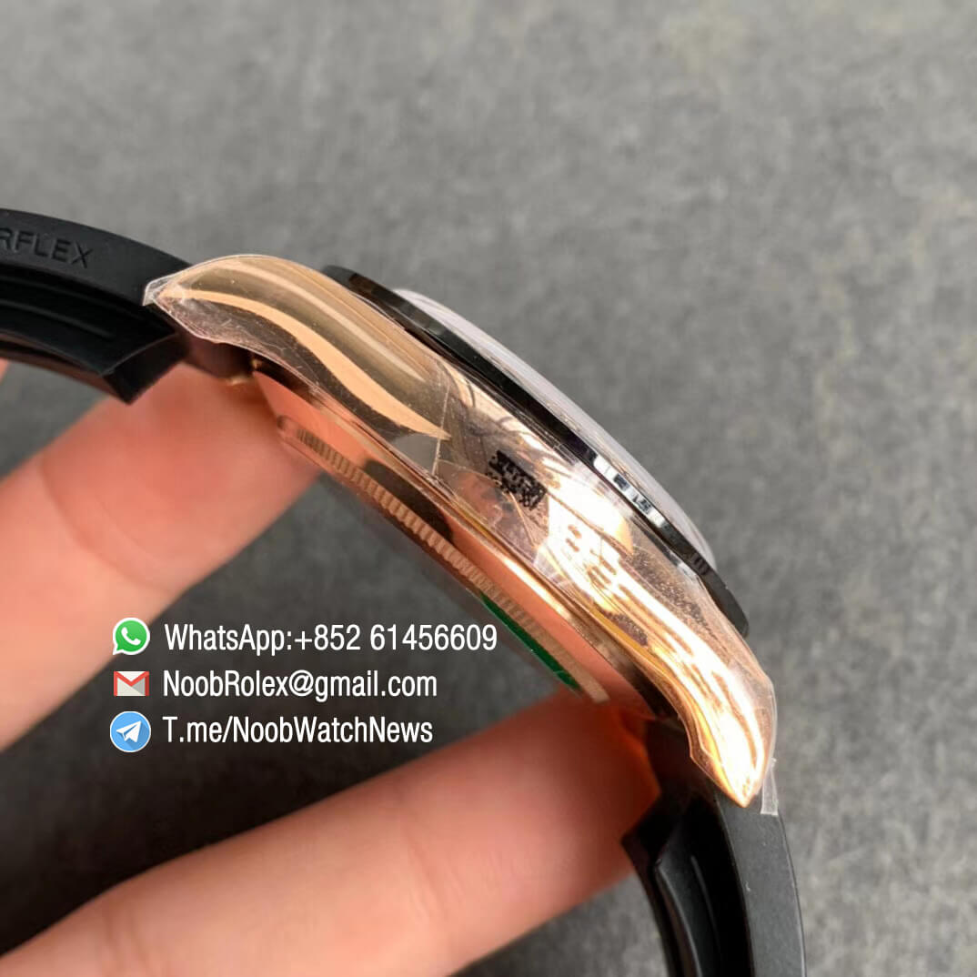 China Noob Factory Watch Rolex Daytona 116515 Rose Gold Case Black Dial with Rose Gold Sub Dial on Black Rubber Strap SA4130 V3 05