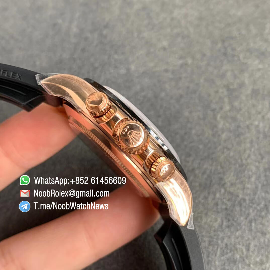 China Noob Factory Watch Rolex Daytona 116515 Rose Gold Case White Dial on Black Rubber Strap SA4130 V3 04