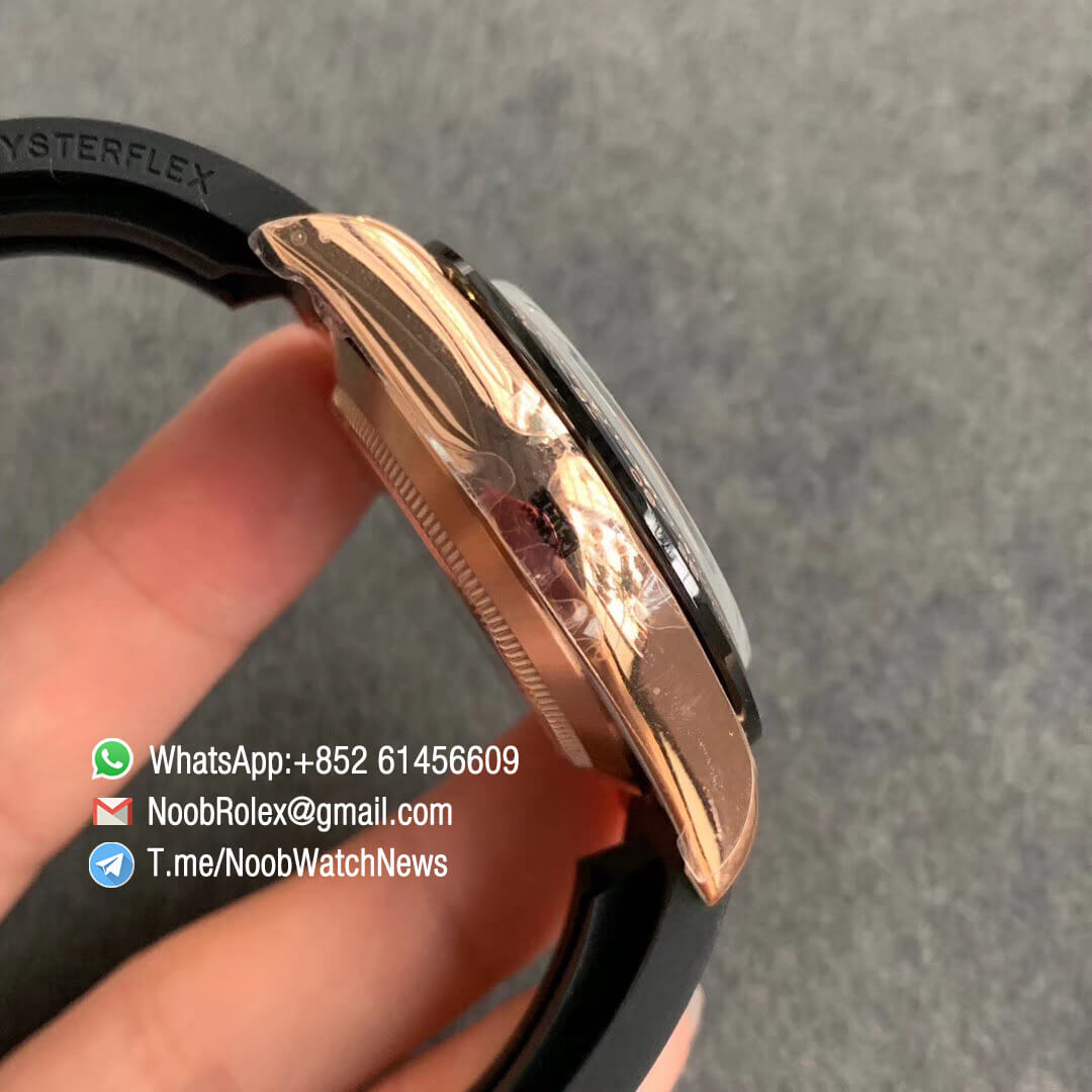 China Noob Watch Rolex Daytona 116515 Rose Gold Case Black Dial with Rose Gold Sub Dial on Black Rubber Strap SA4130 V3 05