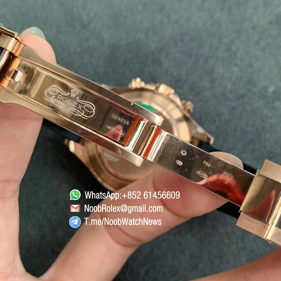 China Noob Watch Rolex Daytona 116515 Rose Gold Case Black Dial with Rose Gold Sub Dial on Black Rubber Strap SA4130 V3 07