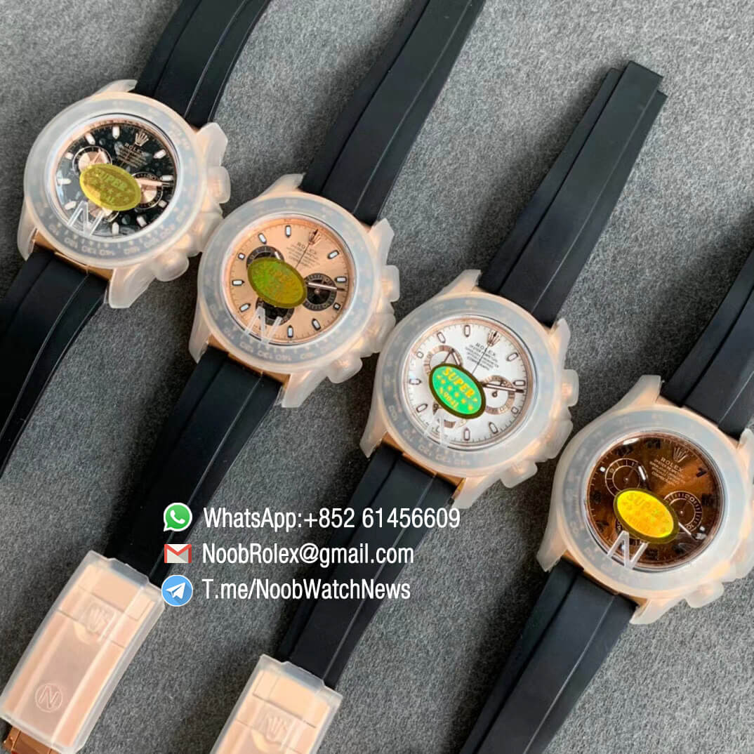 China Noob Watch Rolex Daytona 116515 Rose Gold Case Black Dial with Rose Gold Sub Dial on Black Rubber Strap SA4130 V3 10