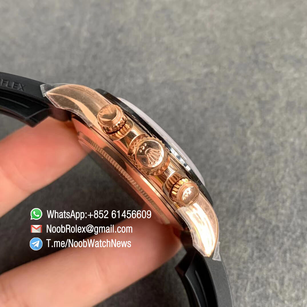 Noob Watch Rolexes Daytona 116515 Rose Gold Case Rose Gold Dial with Black Sub Dial on Black Rubber Strap SA4130 V3 04