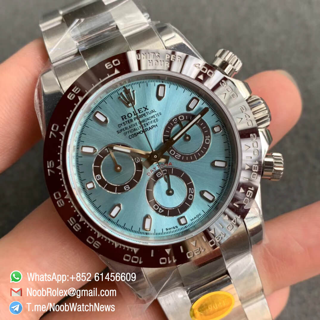 Noob Watches Roex Daytona 116506 Brown Ceramic Bezel 904L Steel Case and Bracelet Ice Blue Dial SA4130 V3 02
