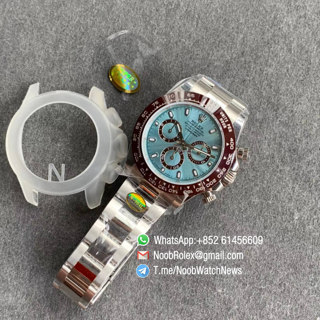 Noob Watches Roex Daytona 116506 Brown Ceramic Bezel 904L Steel Case and Bracelet Ice Blue Dial SA4130 V3 09