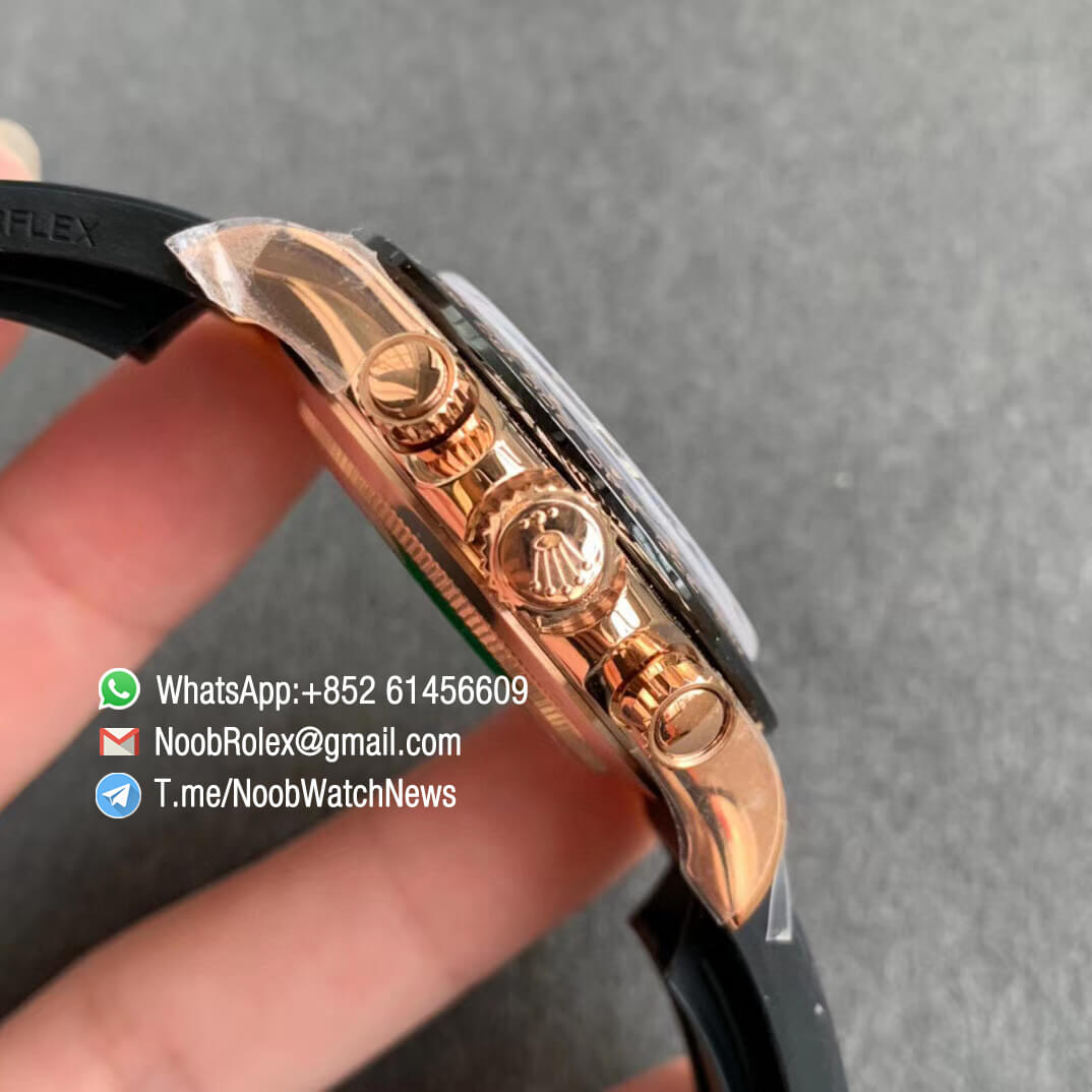 Noob Watches Rolex Daytona 116515 Chocolate Dial Black Sub DialLume Markers on Black Rubber Strap SA4130 V3 04