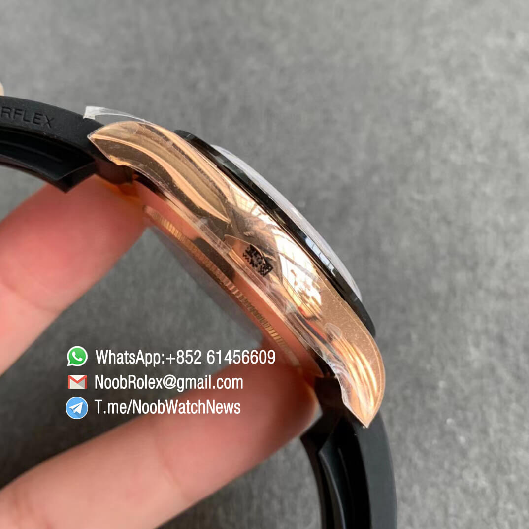 Noob Watches Rolex Daytona 116515 Chocolate Dial Black Sub DialLume Markers on Black Rubber Strap SA4130 V3 05