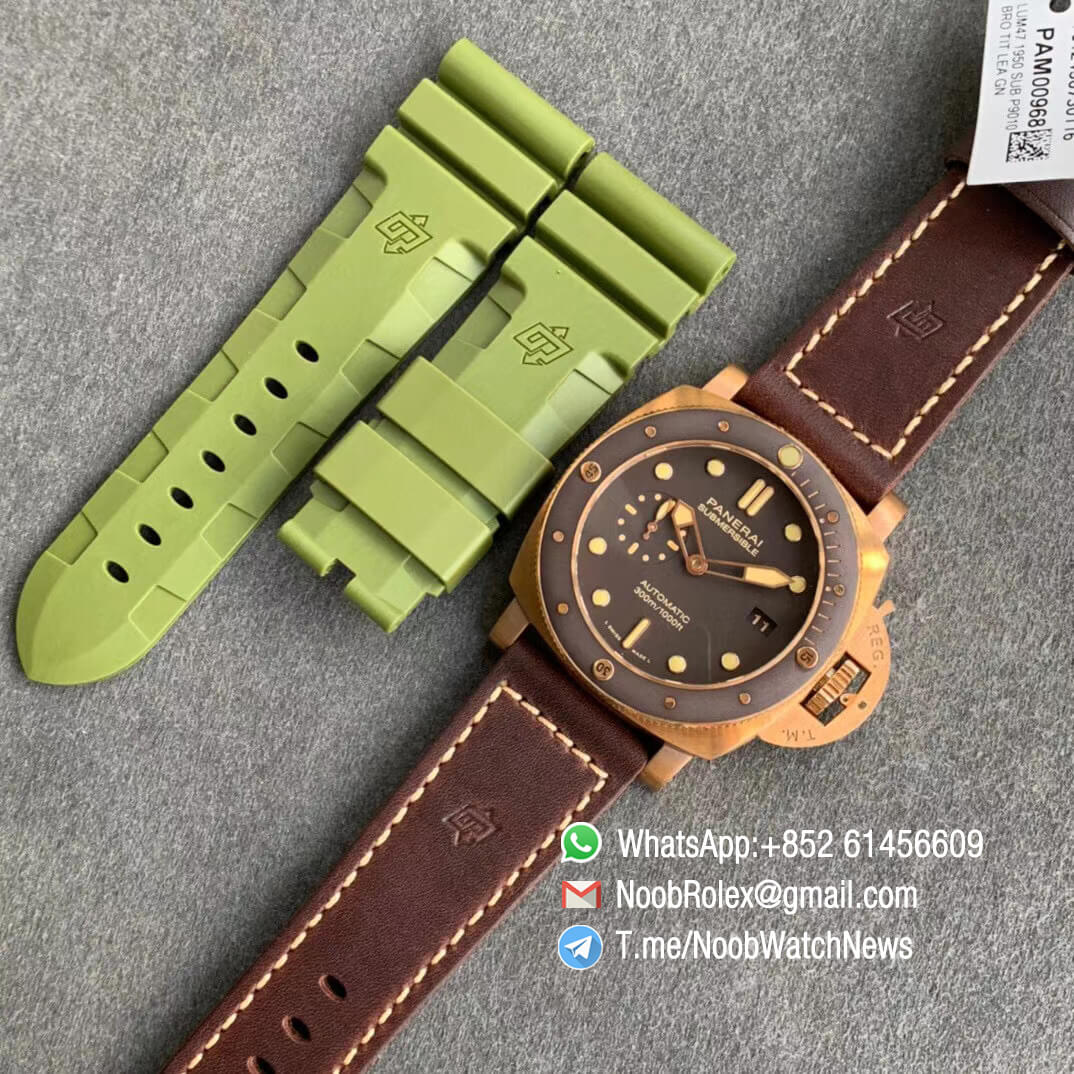 PAM00968 PAM968 Bronzo Case Brown Ceramic Bezel and Dial on Brown Calfskin Strap P9010 Clone VSF Top Copies Luxury Watch 09