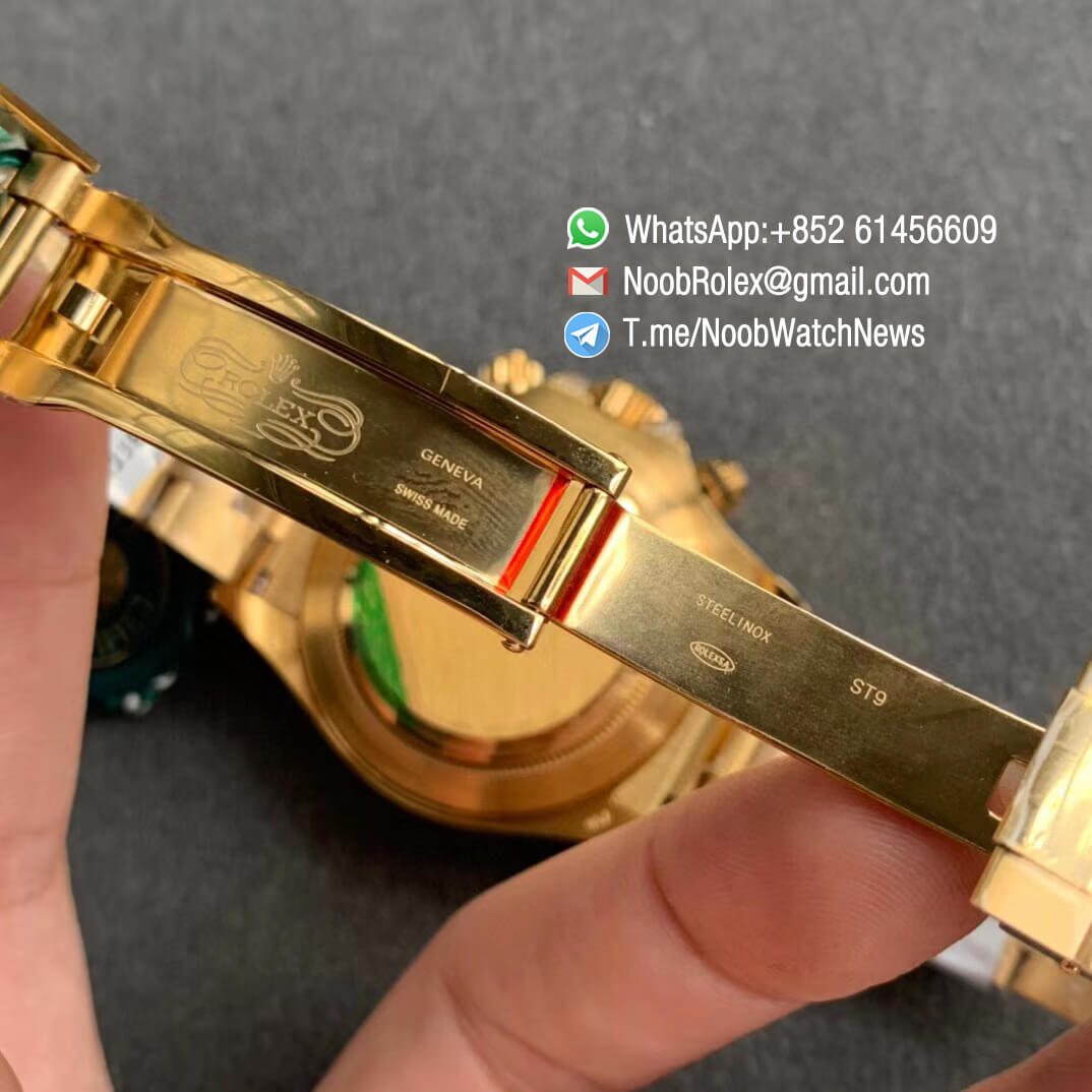 Replica Rolexes Daytona 116589RBOW Yellow Gold Rainbow Crystal Bezel Black Dial on Yellow Gold Bracelet A4130 BLF 07