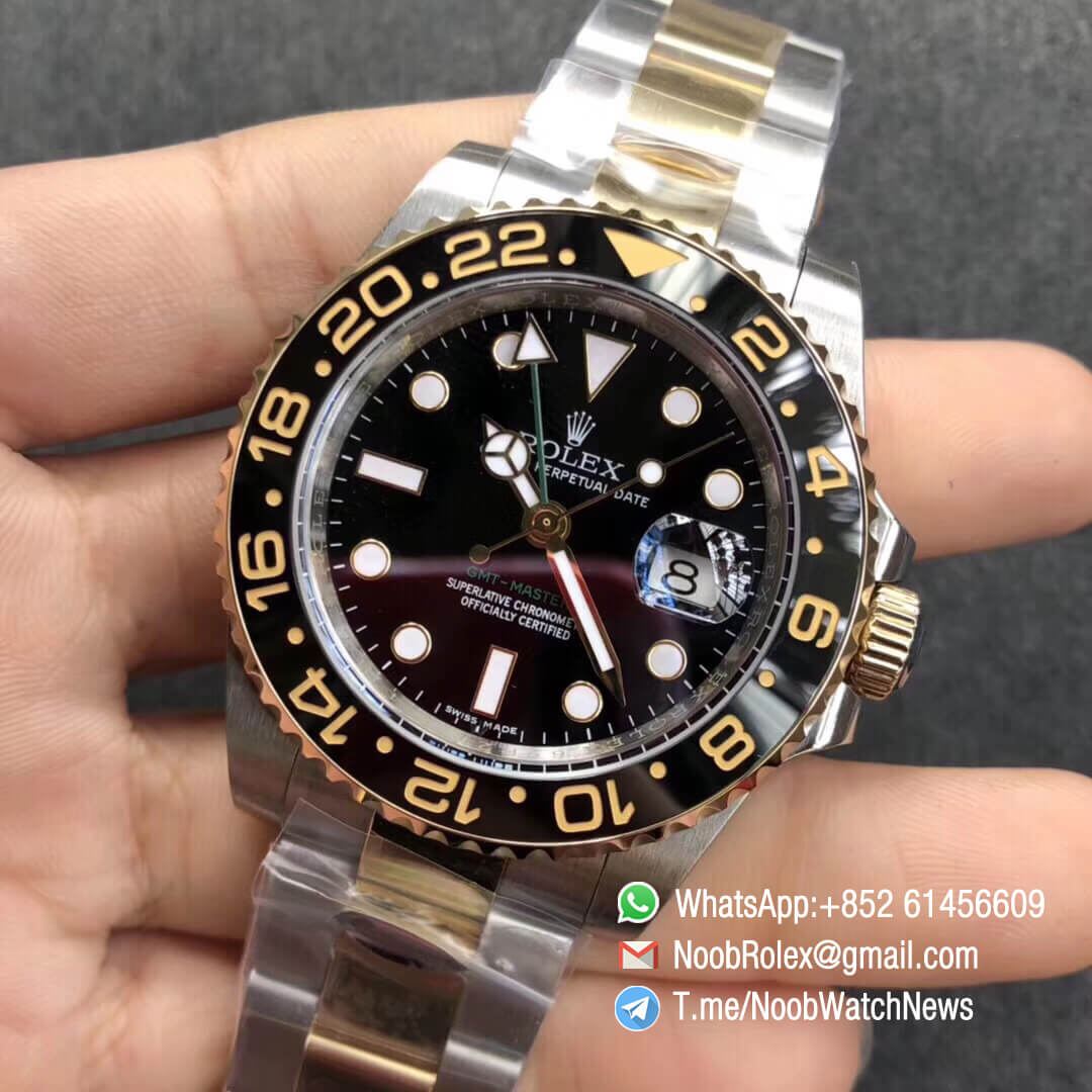 Supernoobs Watch GMT Master II 116713LN Black Ceramic Bezel 904L Steel Case Wrapped 18K Gold Two Tone Oyster Bracelet SA3186 CHS 03