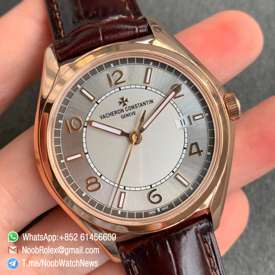 Vacheron Constantin Fiftysix Rose Gold Case 40mm Silver Dial on Brown Leather Strap A1326 ZF Super Clone Swiss Watch 02