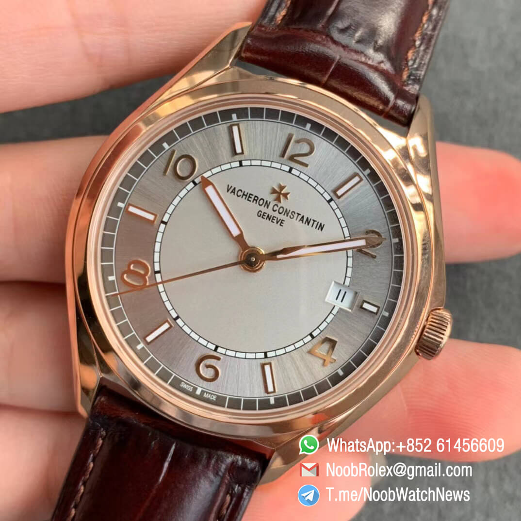 Vacheron Constantin Fiftysix Rose Gold Case 40mm Silver Dial on Brown Leather Strap A1326 ZF Super Clone Swiss Watch 03