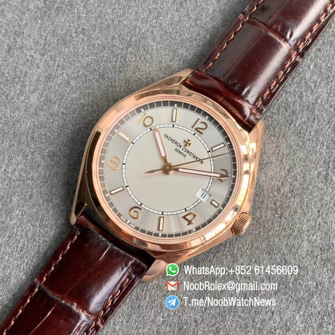 Vacheron Constantin Fiftysix Rose Gold Case 40mm Silver Dial on Brown Leather Strap A1326 ZF Super Clone Swiss Watch 09