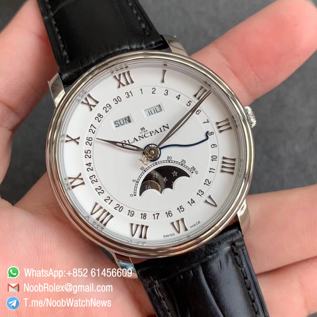 Blancpain Villeret 6654 Complicated Function White Dial with Moonphase Display Black Leather Strap A6654 OMF Best Edition V3 02