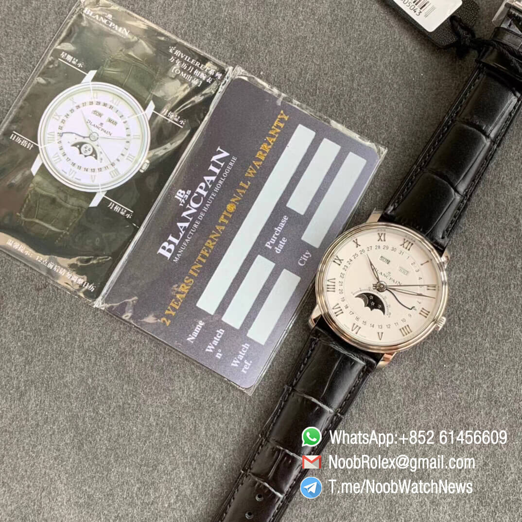 Blancpain Villeret 6654 Complicated Function White Dial with Moonphase Display Black Leather Strap A6654 OMF Best Edition V3 09