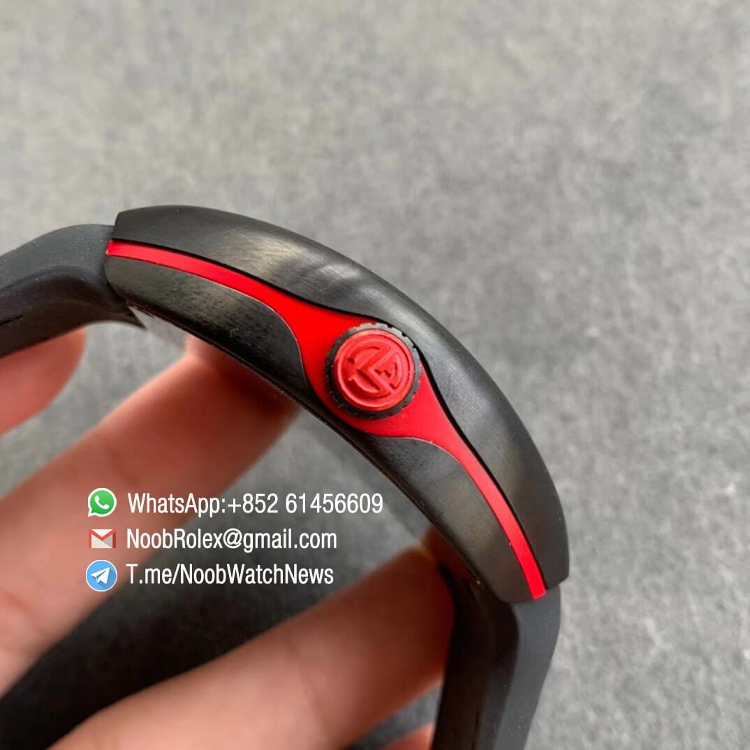 Franck Muller Vanguard V45 All Black DLC Steel Case Black Textured Dial Red Markers on Black Leather Strap A2824 Movement ABF 04