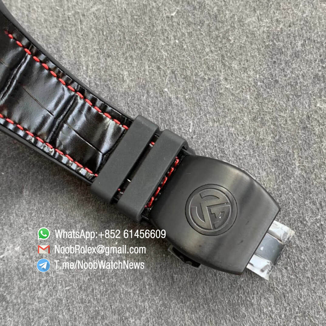 Franck Muller Vanguard V45 All Black DLC Steel Case Black Textured Dial Red Markers on Black Leather Strap A2824 Movement ABF 06