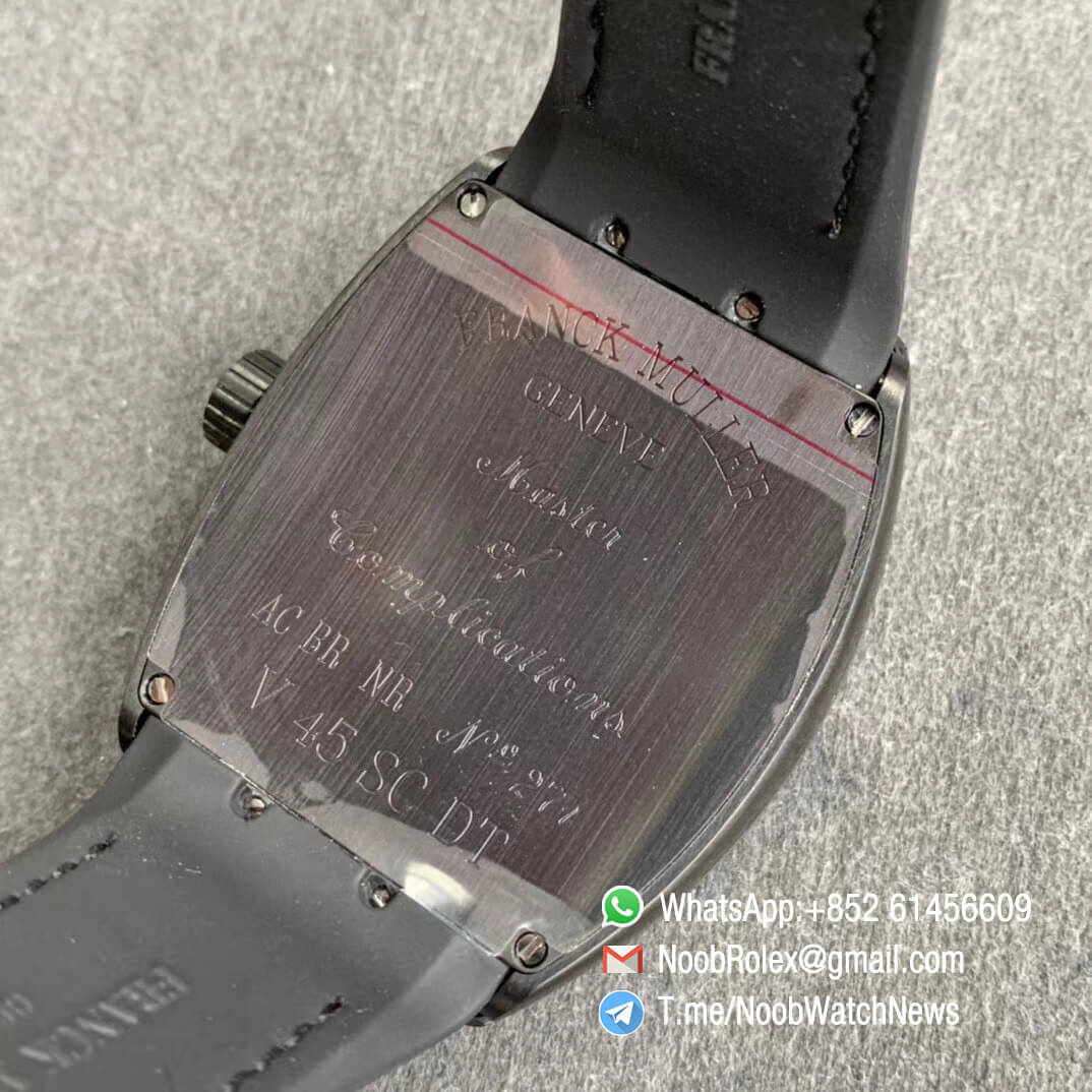 Franck Muller Vanguard V45 All Black DLC Steel Case Black Textured Dial on Black Leather Strap MIYOTA 9015 ZF Top Rep Watches 08