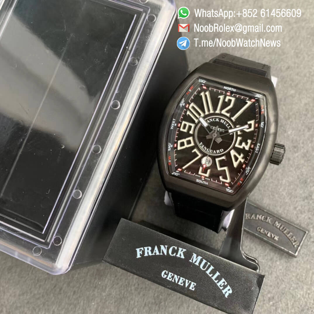 Franck Muller Vanguard V45 All Black DLC Steel Case Black Textured Dial on Black Leather Strap MIYOTA 9015 ZF Top Rep Watches 09