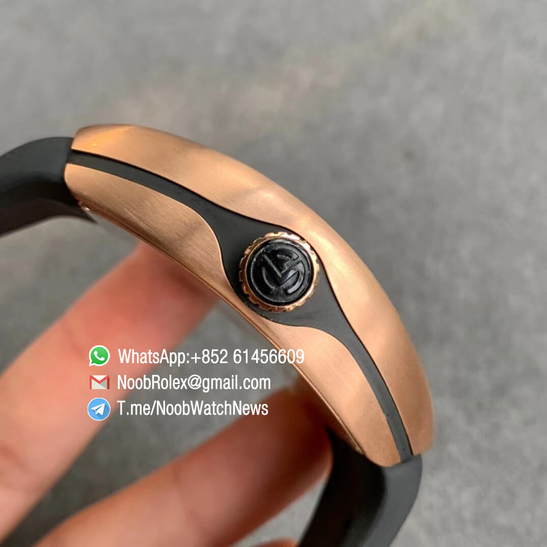 Franck Muller Vanguard V45 SC DT Rose Gold Case Black Dial with Luminous White Markers Black Leather Strap A2824 ABF Replica Watch 04