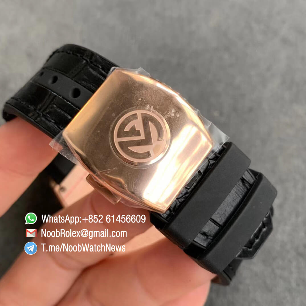 Franck Muller Vanguard V45 SC DT Rose Gold Case Black Dial with Luminous White Markers Black Leather Strap A2824 ABF Replica Watch 06