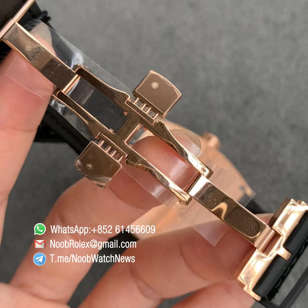 Franck Muller Vanguard V45 SC DT Rose Gold Case Black Dial with Luminous White Markers Black Leather Strap A2824 ABF Replica Watch 07