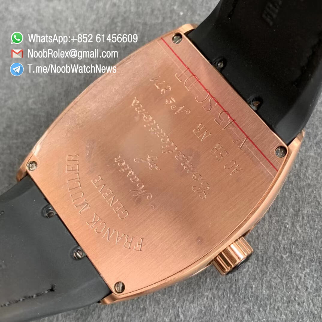 Franck Muller Vanguard V45 SC DT Rose Gold Case Black Dial with Luminous White Markers Black Leather Strap A2824 ABF Replica Watch 08
