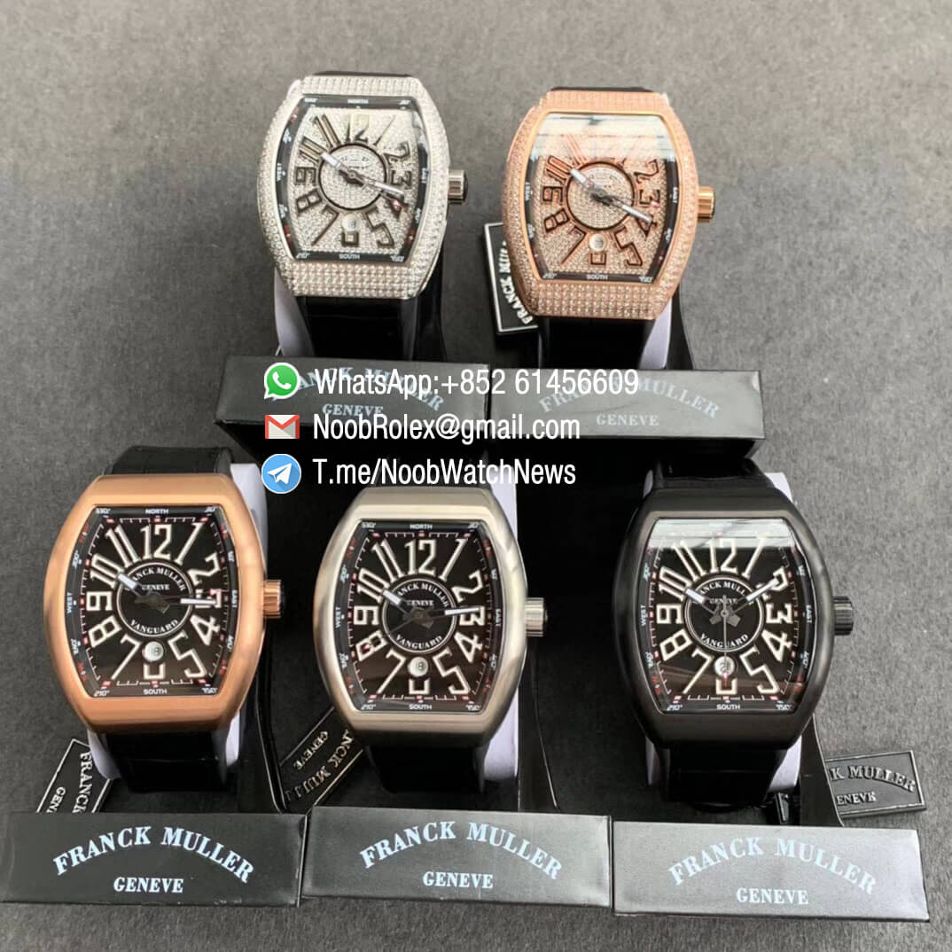 Franck Muller Vanguard V45 SC DT Steel Case Black Dial with Luminous White Markers Black Leather Strap A2824 ABF Replica Watch 10