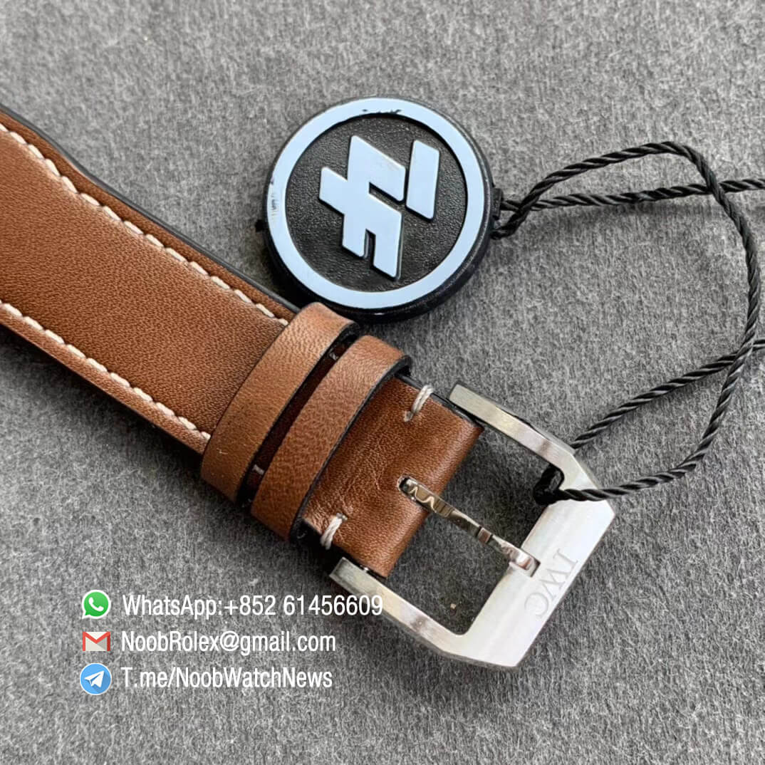 IWC Pilot Chronograph IW377726 Steel Case Green Dial Day Date Display on Brown Leather Strap A7750 ZF Top Fake 06