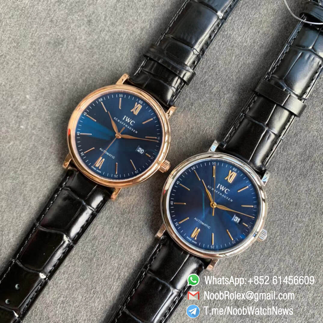 IWC Portofino IW356522 Automatic Rose Gold Case Blue Dial on Black Croco Strap ETA 2892 Automatic Movement FKF Top Fake 01