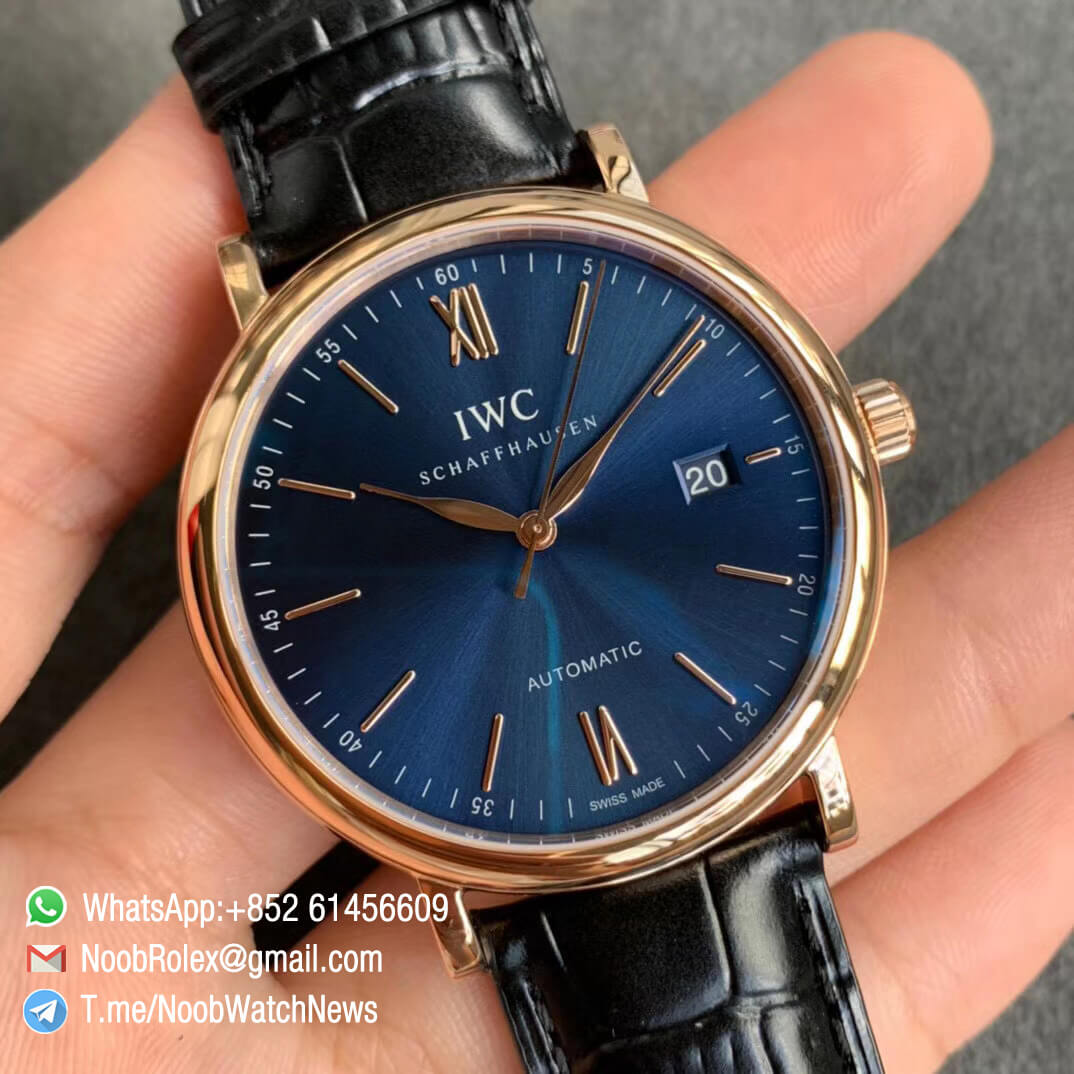 IWC Portofino IW356522 Automatic Rose Gold Case Blue Dial on Black Croco Strap ETA 2892 Automatic Movement FKF Top Fake 03