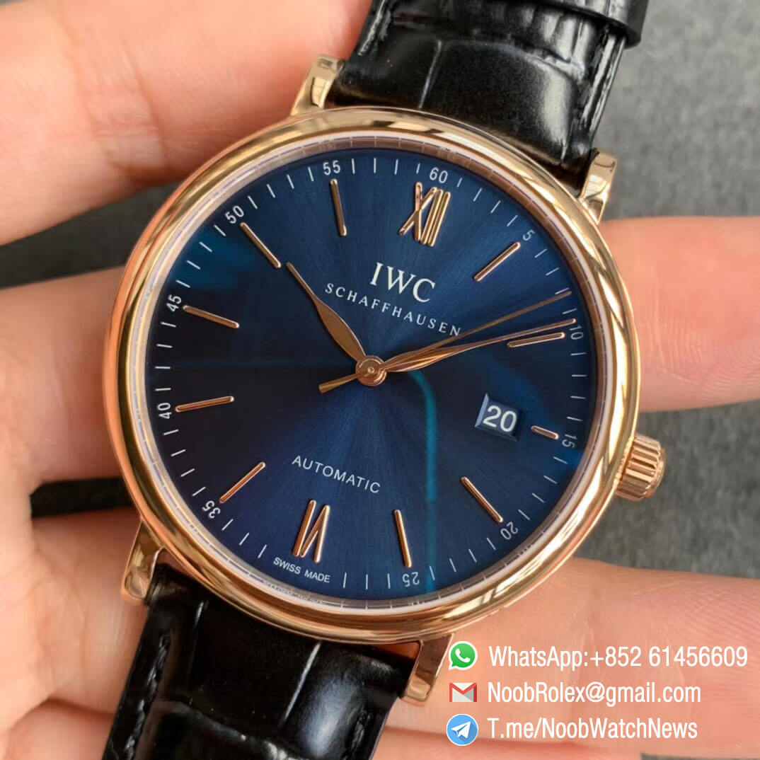 IWC Portofino IW356522 Automatic Rose Gold Case Blue Dial on Black Croco Strap ETA 2892 Automatic Movement FKF Top Fake 04