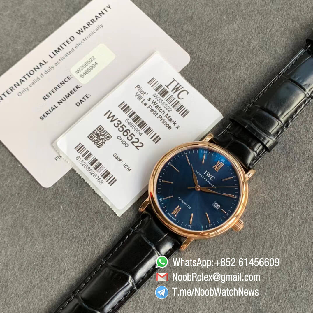 IWC Portofino IW356522 Automatic Rose Gold Case Blue Dial on Black Croco Strap ETA 2892 Automatic Movement FKF Top Fake 10