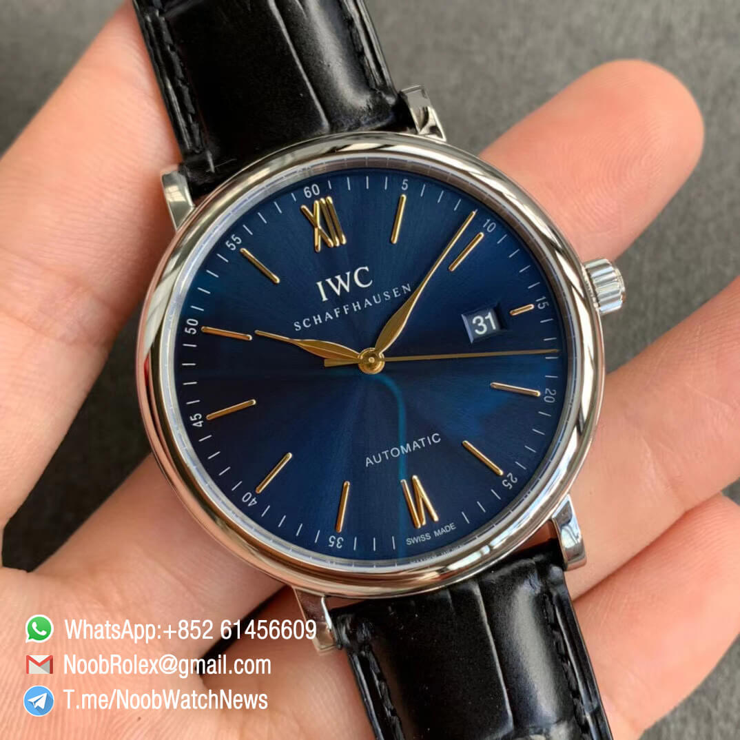 IWC Portofino IW356523 Automatic Stainless Steel Case Blue Dial Gold Markers on Black Croco Strap ETA 2892 Movement FKF Quality Replica 02