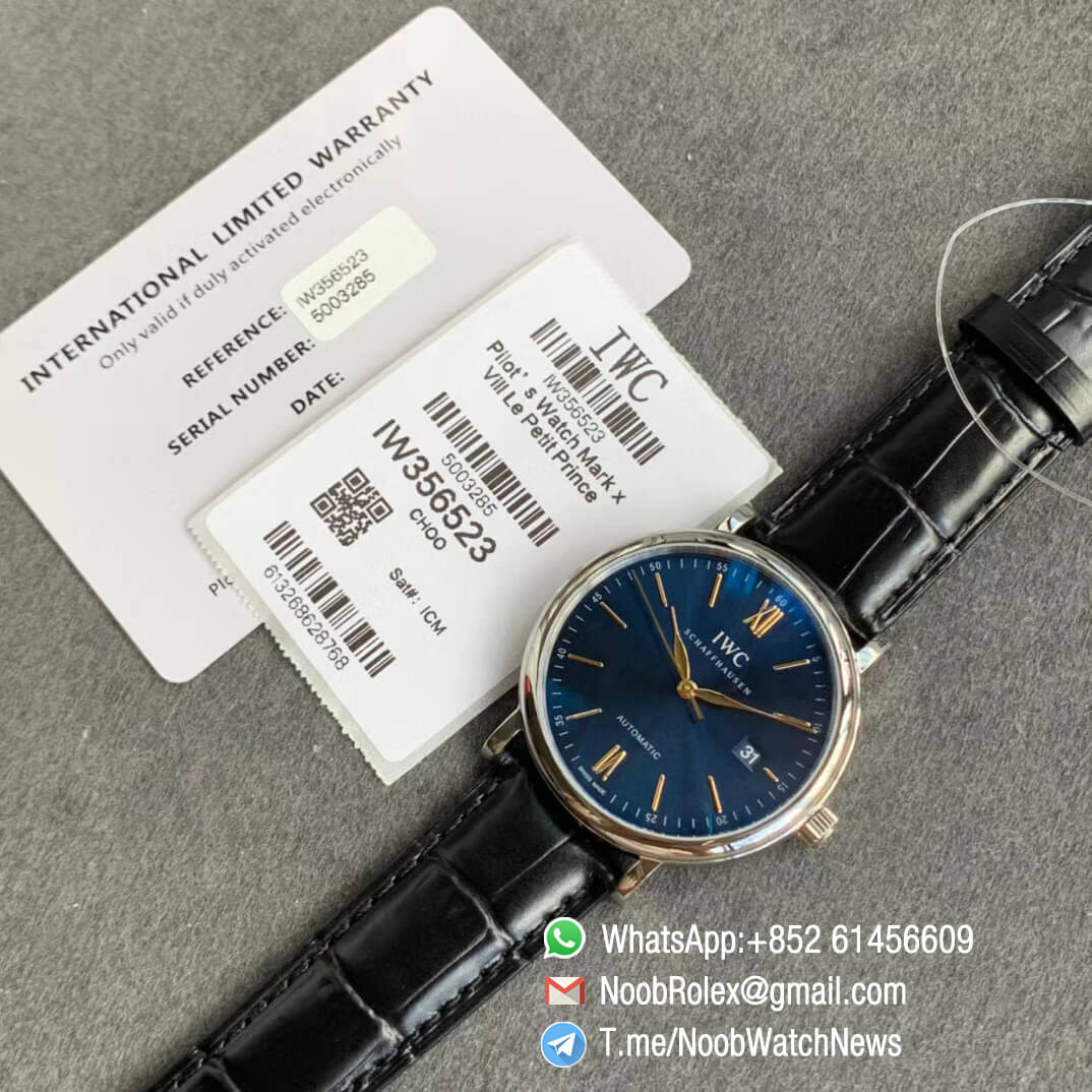 IWC Portofino IW356523 Automatic Stainless Steel Case Blue Dial Gold Markers on Black Croco Strap ETA 2892 Movement FKF Quality Replica 09