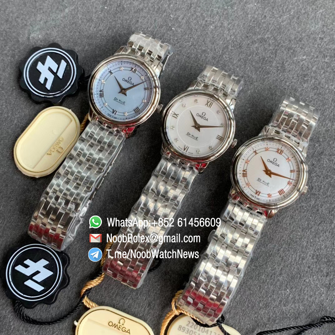 Omega De Ville Prestige 27mm Lady watch Steel Case Bracelet White Dial with Diamonds on Japan Quartz ZF Top Copy 01