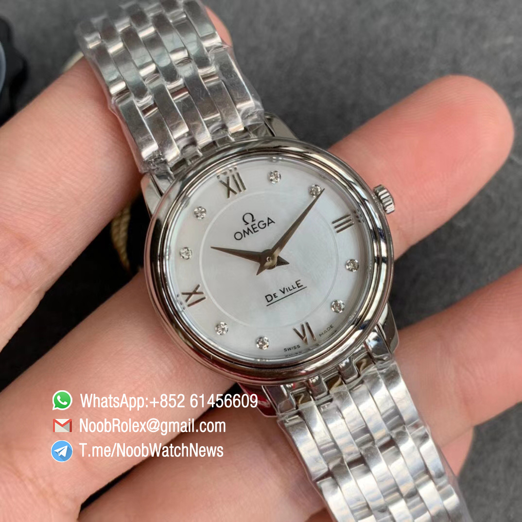 Omega De Ville Prestige 27mm Lady watch Steel Case Bracelet White Dial with Diamonds on Japan Quartz ZF Top Copy 03