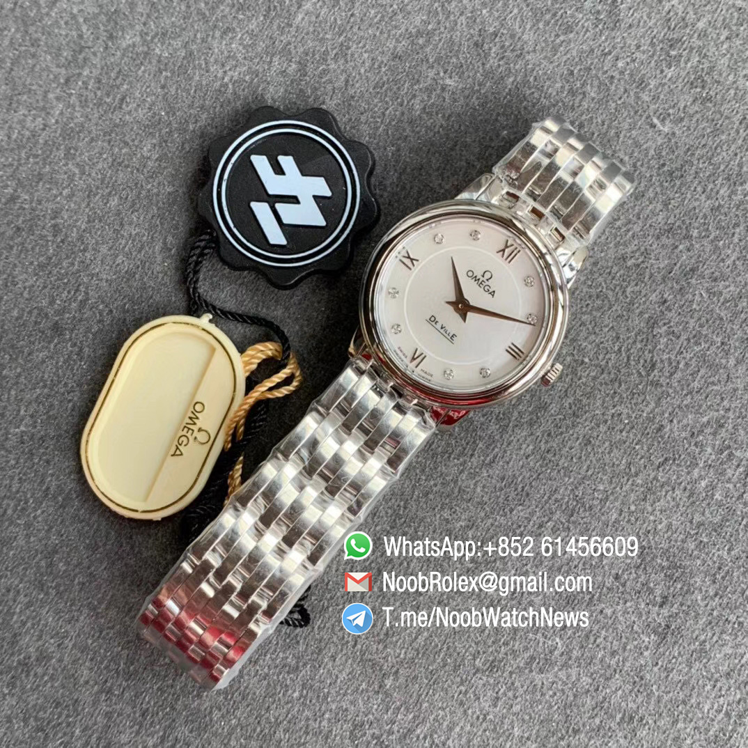 Omega De Ville Prestige 27mm Lady watch Steel Case Bracelet White Dial with Diamonds on Japan Quartz ZF Top Copy 10