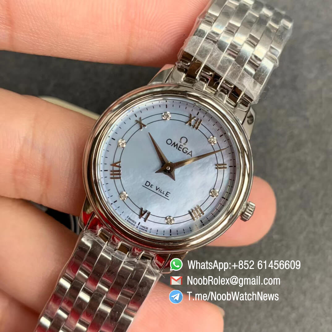 Omega De Ville Prestige 27mm Womens watch Steel Case Bracelet Blue Dial with Roma Diamonds Markers on Japan Quartz ZF Top Replica 03