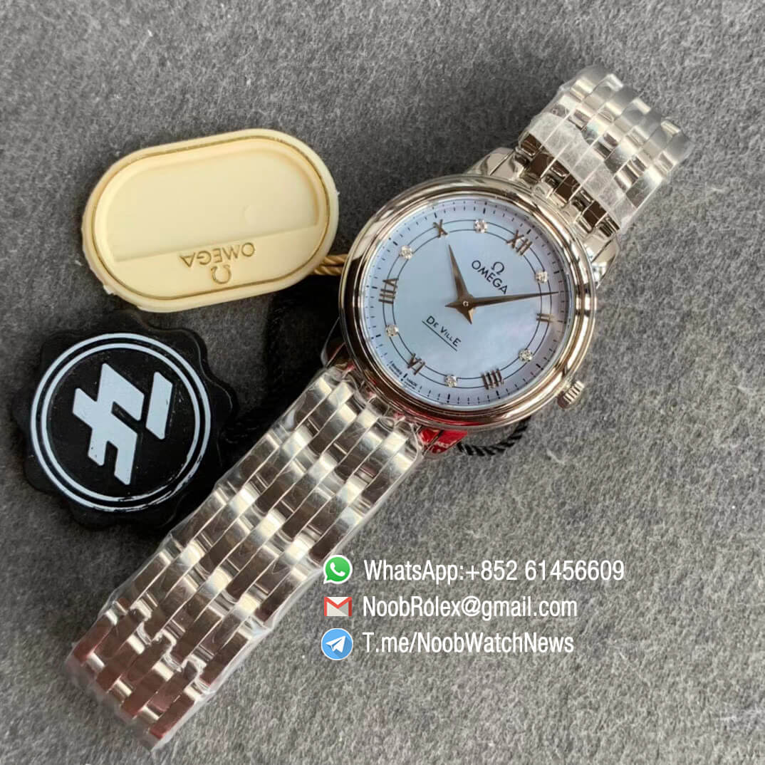 Omega De Ville Prestige 27mm Womens watch Steel Case Bracelet Blue Dial with Roma Diamonds Markers on Japan Quartz ZF Top Replica 09