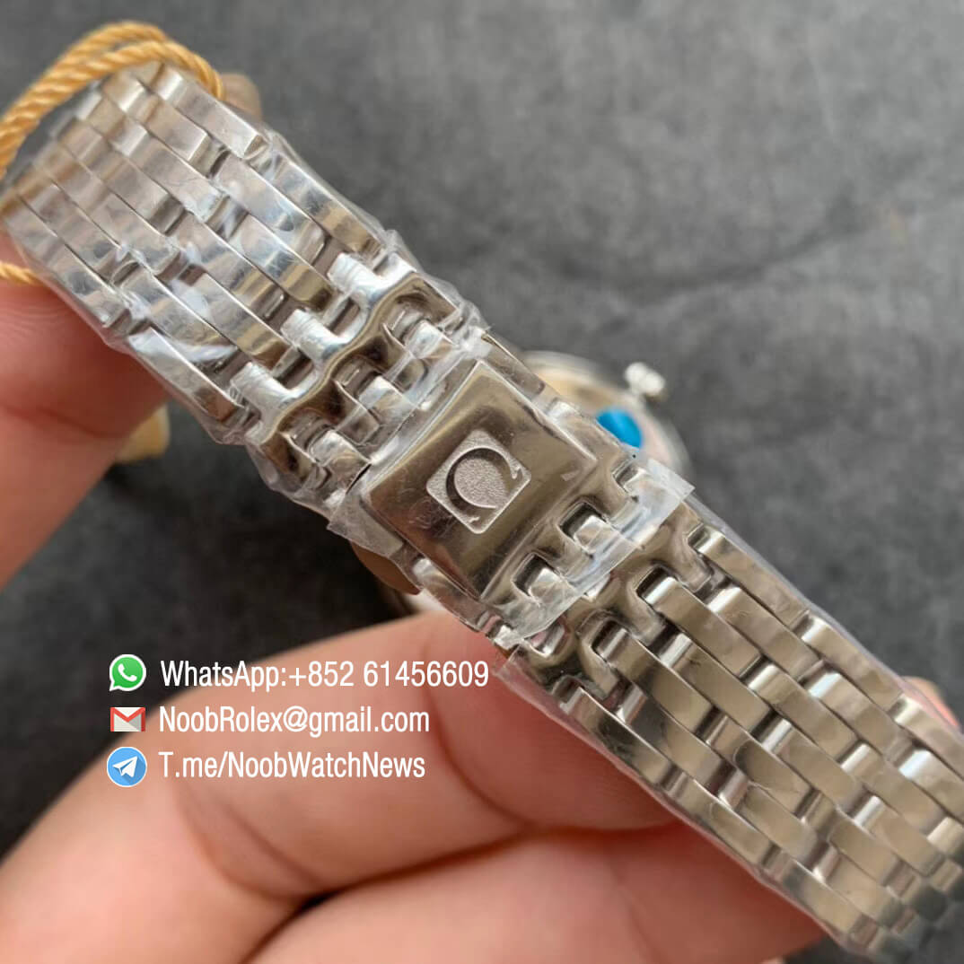 Omega De Ville Prestige Ladies Wristwatch 27mm Steel Case Bracelet White Dial Roman Rose Gold Diamonds Markers on Jap Quartz ZF Best Clone 06