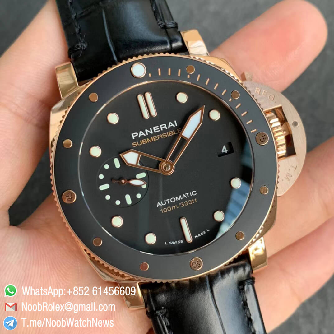 Panrai PAM00974 Luminor Submersible Rose Gold on Black Rubber Strap AXXXIV Automatic VSF Top Quality Rep Watch 02