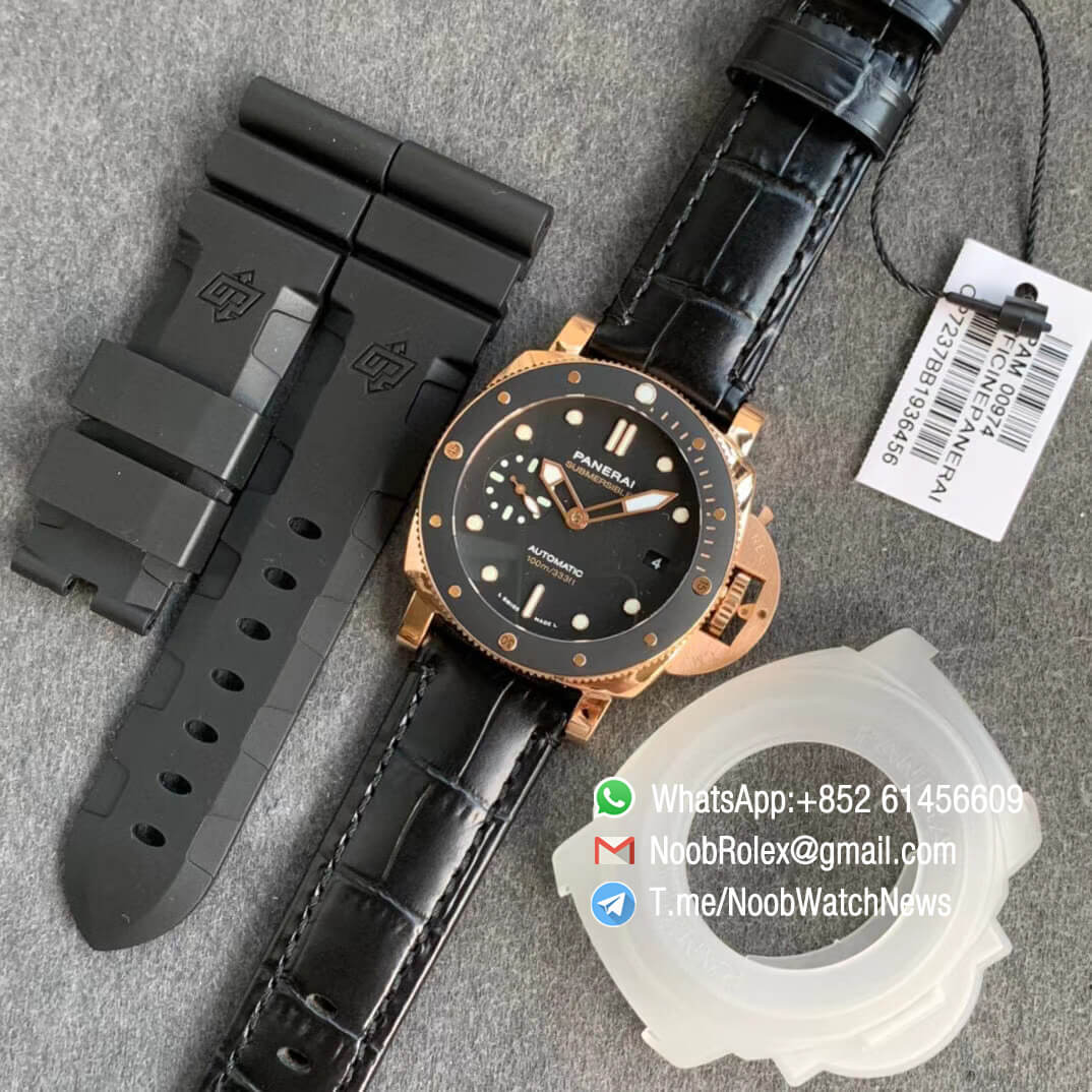 Panrai PAM00974 Luminor Submersible Rose Gold on Black Rubber Strap AXXXIV Automatic VSF Top Quality Rep Watch 09